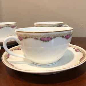 Fraureuth porcelain hand painted teacup & saucer - 8 pieces